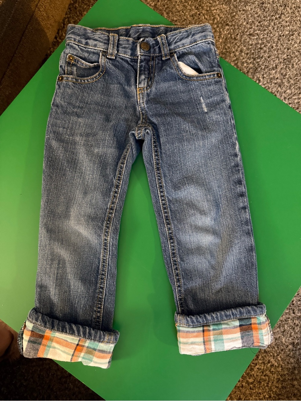 Crazy 8 Blue Denim Jeans with Plaid Cuffs